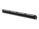 Patch panel 19" 24 porty, kat.6, U/UTP, 1U, wspornik kablowy, czarny (kompletny) Patch panel 19" 24 porty, kat.6, U/UTP, 1U, wspornik kablowy, czarny (kompletny)