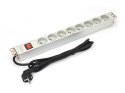 Listwa zasilająca PDU 19" RACK 8xTyp E, 1.8m 1xSchuko, 16A, wł./wył., aluminiowa Listwa zasilająca PDU 19" RACK 8xTyp E, 1.8m 1xSchuko, 16A, wł./wył., aluminiowa