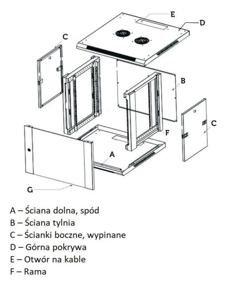 Szafka wisząca rack 12U 600x450 czarna szklane drzwi Szafka wisząca rack 12U 600x450 czarna szklane drzwi