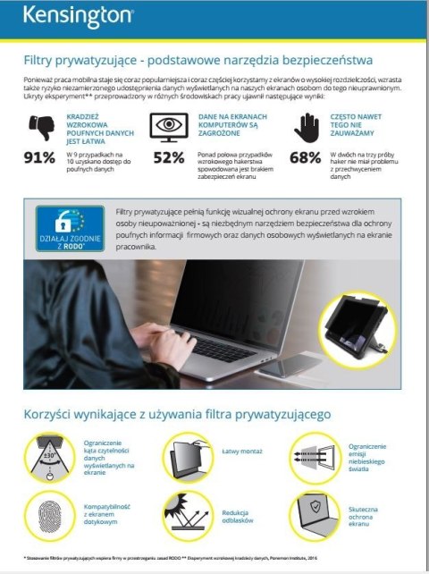 Filtr prywatyzujący, 2-stronny, zdejmowany, do monitora 24 cale, 16:9 Filtr prywatyzujący, 2-stronny, zdejmowany, do monitora 24 cale, 16:9