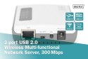 Serwer sieciowy wielofunkcyjny, bezprzewodowy 2-portowy, USB 2.0, 300Mbps Serwer sieciowy wielofunkcyjny, bezprzewodowy 2-portowy, USB 2.0, 300Mbps