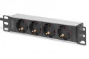 Listwa zasilająca do szaf 10" RACK 4xSchuko, 2m 1xUnischuko, 16A, aluminiowa Listwa zasilająca do szaf 10" RACK 4xSchuko, 2m 1xUnischuko, 16A, aluminiowa