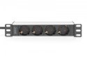 Listwa zasilająca do szaf 10" RACK 4xSchuko, 2m 1xUnischuko, 16A, aluminiowa Listwa zasilająca do szaf 10" RACK 4xSchuko, 2m 1xUnischuko, 16A, aluminiowa