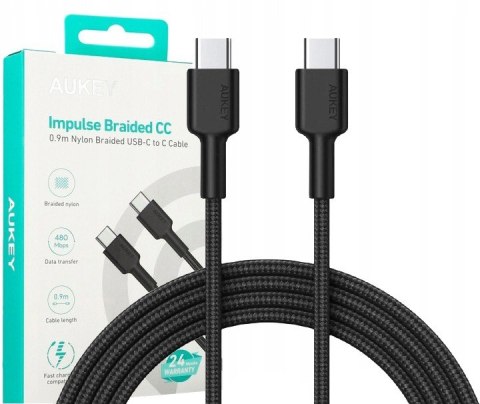 CB-CD45 kabel USB-C - USB-C 0,9m 60W PD 3A 20V nylonowy oplot czarny CB-CD45 kabel USB-C - USB-C 0,9m 60W PD 3A 20V nylonowy oplot czarny