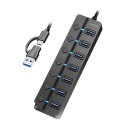 HUB USB3.2 Gen1, 7x USB-A, 7xON/OFF, czarny HUB USB3.2 Gen1, 7x USB-A, 7xON/OFF, czarny