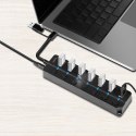 HUB USB3.2 Gen1, 7x USB-A, 7xON/OFF, czarny HUB USB3.2 Gen1, 7x USB-A, 7xON/OFF, czarny
