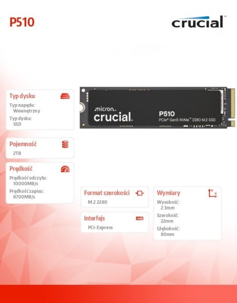 Dysk SSD P510 2TB M.2 NVMe Gen5 2280 10000/8700 MB/s Dysk SSD P510 2TB M.2 NVMe Gen5 2280 10000/8700 MB/s