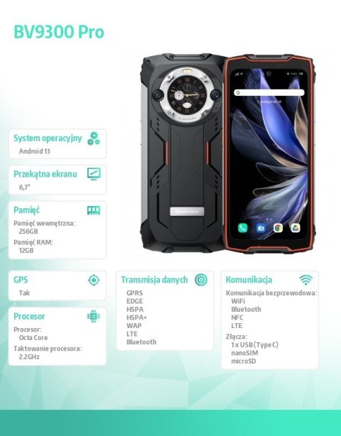 Smartfon BV9300 Pro 15080 mAh 12/256GB pomarańczowy Smartfon BV9300 Pro 15080 mAh 12/256GB pomarańczowy