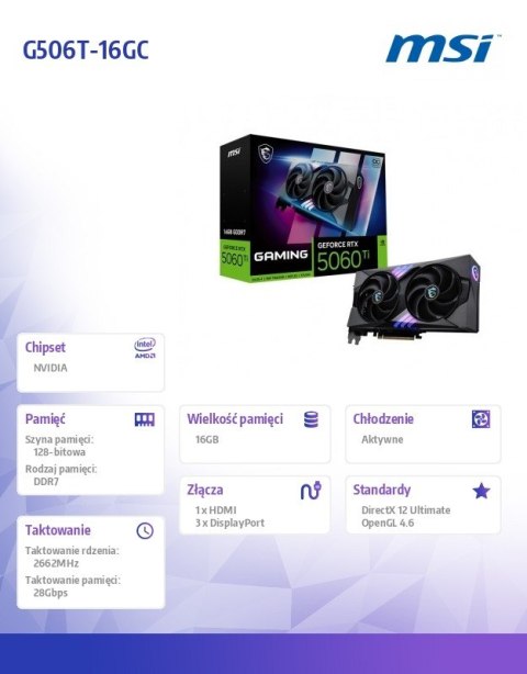 Karta graficzna GeForce RTX 5060 Ti 16G GAMING Karta graficzna GeForce RTX 5060 Ti 16G GAMING