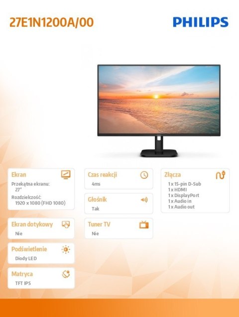 Monitor 27E1N1200A 27 cali IPS 120Hz HDMI DP VGA Głośniki Monitor 27E1N1200A 27 cali IPS 120Hz HDMI DP VGA Głośniki
