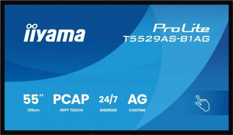 Monitor 55 cali T5529AS-B1AG VA,4K,HDMIx2,USB-C,RJ45,2x10W,WiFi, Android 14, Signal FailOver, Whiteboard, iiSignage2 (CMS), 