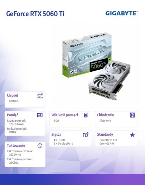 Karta graficzna GeForce RTX 5060 Ti EAGLE OC ICE 8G 128BIT GDDR7 HDMI/3DP Karta graficzna GeForce RTX 5060 Ti EAGLE OC ICE 8G 128BIT GDDR7 HDMI/3DP