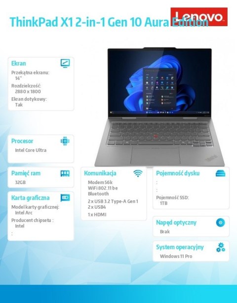 Ultrabook Thinkpad X1 2-in-1 Gen10 21NU0023PB W11Pro Ultra 7 258V/32GB/1TB/INT/14.0 2.8K/Touch/Grey/3YRS Premier Support + CO2 O Ultrabook Thinkpad X1 2-in-1 Gen10 21NU0023PB W11Pro Ultra 7 258V/32GB/1TB/INT/14.0 2.8K/Touch/Grey/3YRS Premier Support + CO2 O