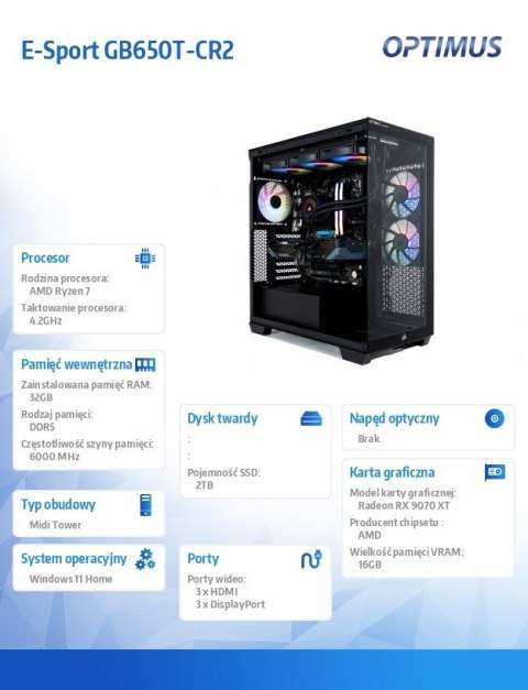 Komputer E-Sport GB650T-CR2 Ryzen 7 7800X3D/32GB/2TB/RX 9070 XT 16GB/WIN11H Komputer E-Sport GB650T-CR2 Ryzen 7 7800X3D/32GB/2TB/RX 9070 XT 16GB/WIN11H