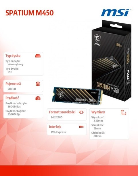 Dysk SSD SPATIUM M450 500GB M.2 PCIe 4.0 3600/2300MB/s Dysk SSD SPATIUM M450 500GB M.2 PCIe 4.0 3600/2300MB/s