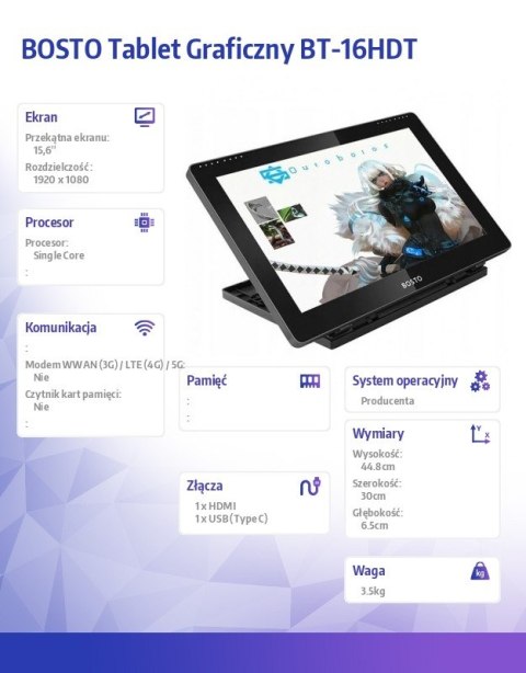 Tablet graficzny BT-16HDT 1920x1080 FHD dotykowy Tablet graficzny BT-16HDT 1920x1080 FHD dotykowy
