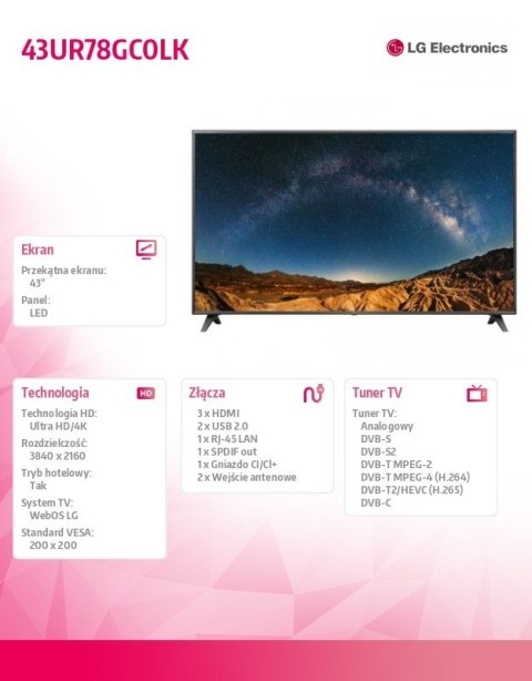 Telewizor LED 43 cale 43UR78GC0LK Telewizor LED 43 cale 43UR78GC0LK