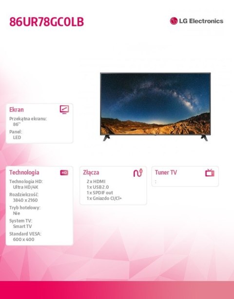 Telewizor LED 86 cali 86UR78GC0LB Telewizor LED 86 cali 86UR78GC0LB