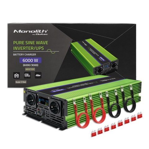 Przetwornica napięcia Monolith | ładowanie baterii | UPS | 3000W | 6000W | 12V na 230V | Czysty Sinus | LCD Przetwornica napięcia Monolith | ładowanie baterii | UPS | 3000W | 6000W | 12V na 230V | Czysty Sinus | LCD