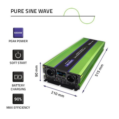 Przetwornica napięcia Monolith | ładowanie baterii | UPS | 3000W | 6000W | 12V na 230V | Czysty Sinus | LCD Przetwornica napięcia Monolith | ładowanie baterii | UPS | 3000W | 6000W | 12V na 230V | Czysty Sinus | LCD