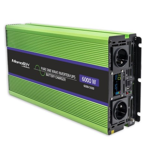 Przetwornica napięcia Monolith | ładowanie baterii | UPS | 3000W | 6000W | 12V na 230V | Czysty Sinus | LCD Przetwornica napięcia Monolith | ładowanie baterii | UPS | 3000W | 6000W | 12V na 230V | Czysty Sinus | LCD