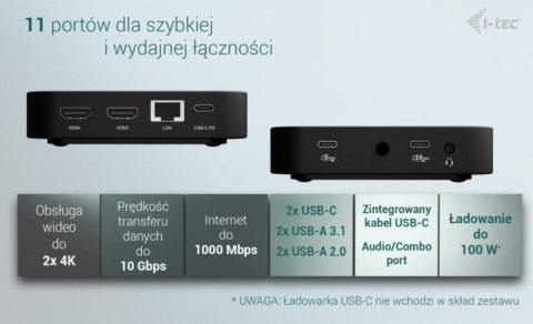 Stacja dokująca USB-C 2x HDMI Dock PD + Ładowarka 100W Stacja dokująca USB-C 2x HDMI Dock PD + Ładowarka 100W