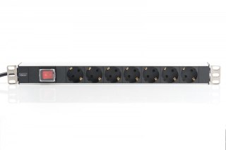Listwa zasilająca PDU 19" RACK 7xSchuko, 2m 1xSchuko, 16A, wł./wył., aluminiowa
