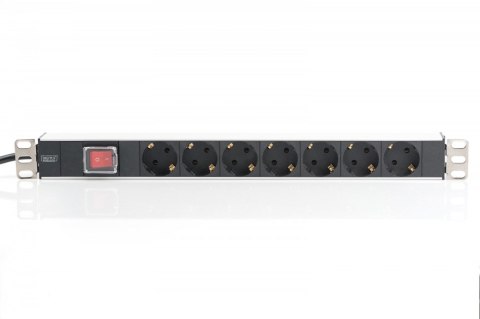 Listwa zasilająca PDU 19" RACK 7xSchuko, 2m 1xSchuko, 16A, wł./wył., aluminiowa Listwa zasilająca PDU 19" RACK 7xSchuko, 2m 1xSchuko, 16A, wł./wył., aluminiowa