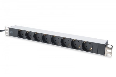 Listwa zasilająca PDU 19" RACK 8xSchuko, 2m 1xSchuko, 16A, aluminiowa Listwa zasilająca PDU 19" RACK 8xSchuko, 2m 1xSchuko, 16A, aluminiowa