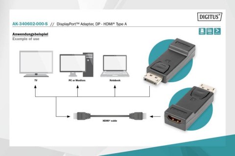 Adapter Displayport 1080p 60Hz FHD Typ DP/HDMI A M/Ż czarny Adapter Displayport 1080p 60Hz FHD Typ DP/HDMI A M/Ż czarny
