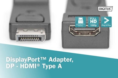 Adapter Displayport 1080p 60Hz FHD Typ DP/HDMI A M/Ż czarny Adapter Displayport 1080p 60Hz FHD Typ DP/HDMI A M/Ż czarny