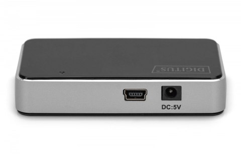 HUB/Koncentrator 4-portowy USB 2.0 HighSpeed, aktywny, czarno-srebrny HUB/Koncentrator 4-portowy USB 2.0 HighSpeed, aktywny, czarno-srebrny