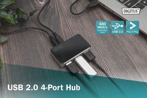 HUB/Koncentrator 4-portowy USB 2.0 HighSpeed, aktywny, czarno-srebrny HUB/Koncentrator 4-portowy USB 2.0 HighSpeed, aktywny, czarno-srebrny