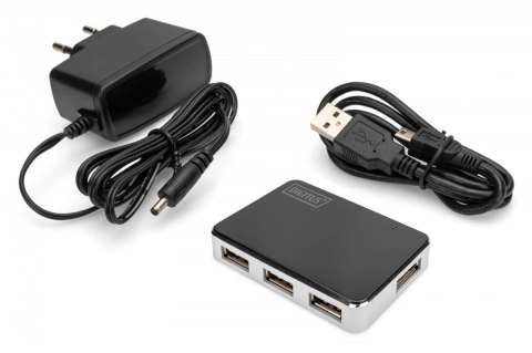 HUB/Koncentrator 4-portowy USB 2.0 HighSpeed, aktywny, czarno-srebrny HUB/Koncentrator 4-portowy USB 2.0 HighSpeed, aktywny, czarno-srebrny