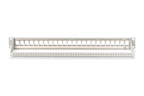 Panel krosowy (patch panel) modularny 19" 24 porty pod moduły keystone, 1U, ekranowany, prowadnica kabli, pola opisowe, szary Panel krosowy (patch panel) modularny 19" 24 porty pod moduły keystone, 1U, ekranowany, prowadnica kabli, pola opisowe, szary