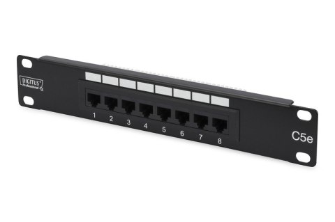 Patch panel 10" 8 portów, kat.5e, U/UTP, 1U, czarny (kompletny) Patch panel 10" 8 portów, kat.5e, U/UTP, 1U, czarny (kompletny)