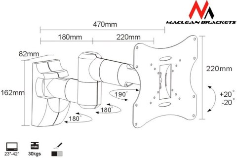Uchwyt do monitora 23-42'' 30 kg uniwersalny MC-503A S max vesa 200 srebrny Uchwyt do monitora 23-42'' 30 kg uniwersalny MC-503A S max vesa 200 srebrny