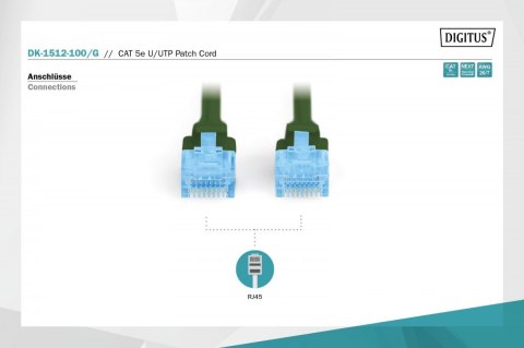Patch cord U/UTP kat.5e PVC 10m Zielony Patch cord U/UTP kat.5e PVC 10m Zielony