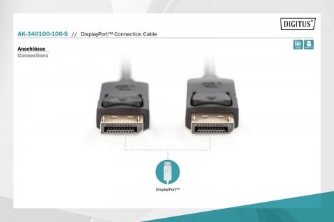 Kabel połączeniowy DisplayPort z zatrzaskami 1080p 60Hz FHD Typ DP/DP M/M 10m Czarny Kabel połączeniowy DisplayPort z zatrzaskami 1080p 60Hz FHD Typ DP/DP M/M 10m Czarny