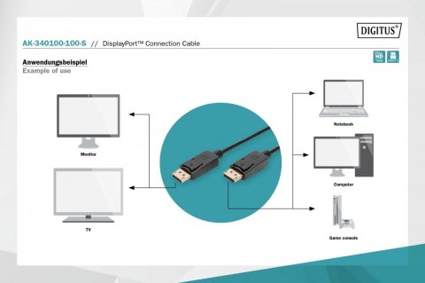 Kabel połączeniowy DisplayPort z zatrzaskami 1080p 60Hz FHD Typ DP/DP M/M 10m Czarny Kabel połączeniowy DisplayPort z zatrzaskami 1080p 60Hz FHD Typ DP/DP M/M 10m Czarny
