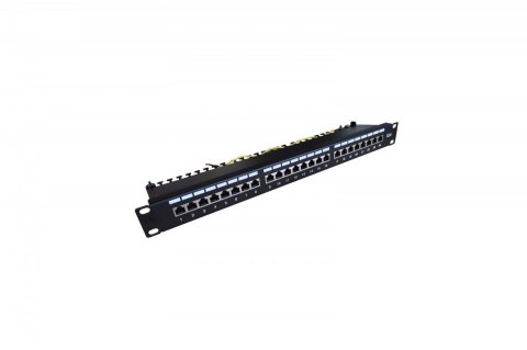 Panel krosowy (patch panel) 19'' 24x RJ45, kat.6, ekranowany, LSA poziom, prowadnica kabli, pola opisowe, 1U, czarny (kompletny) Panel krosowy (patch panel) 19'' 24x RJ45, kat.6, ekranowany, LSA poziom, prowadnica kabli, pola opisowe, 1U, czarny (kompletny)