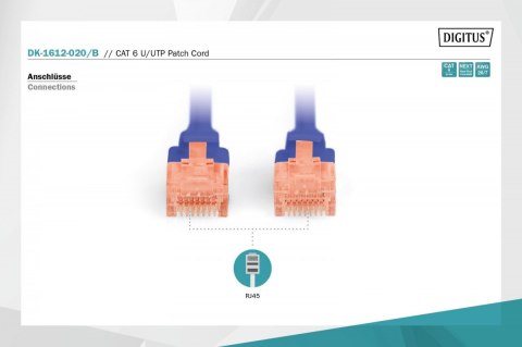 Patch cord U/UTP kat.6 PVC 2m Niebieski Patch cord U/UTP kat.6 PVC 2m Niebieski