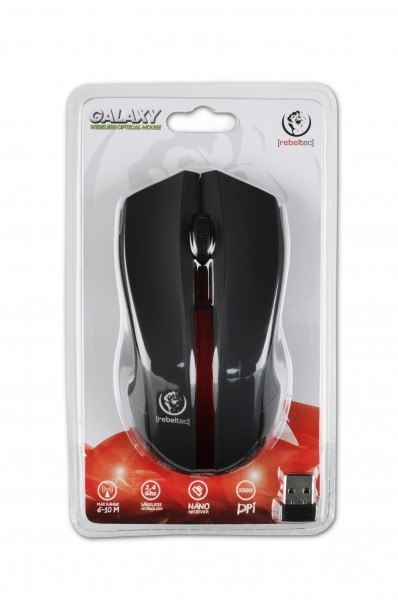 Bezprzewodowa mysz optyczna, GALAXY Black/red, powierzchnia gumowana Bezprzewodowa mysz optyczna, GALAXY Black/red, powierzchnia gumowana