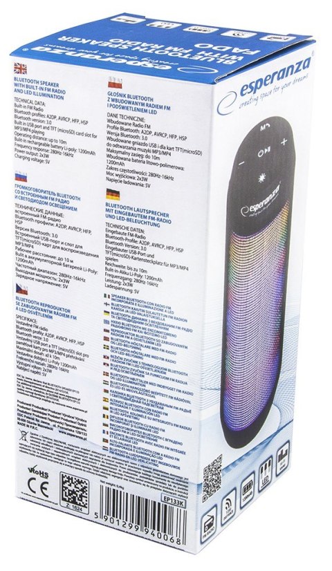 Głośnik FADO bluetooth z podświetleniem LED Głośnik FADO bluetooth z podświetleniem LED