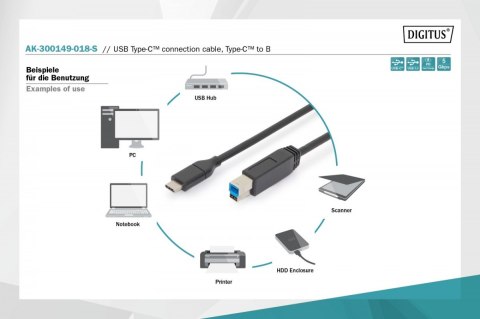 Kabel połączeniowy USB 3.0 SuperSpeed 5Gbps Typ USB C/B M/M Power Delivery czarny 1.8m Kabel połączeniowy USB 3.0 SuperSpeed 5Gbps Typ USB C/B M/M Power Delivery czarny 1.8m