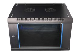 Szafka wisząca rack 6U 600x600 czarna szklane drzwi