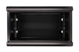 Szafka wisząca rack 6U 600x600 czarna szklane drzwi