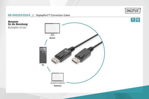 Kabel połączeniowy DisplayPort z zatrzaskami 1080p 60Hz FHD Typ DP/DP M/M czarny 1m Kabel połączeniowy DisplayPort z zatrzaskami 1080p 60Hz FHD Typ DP/DP M/M czarny 1m