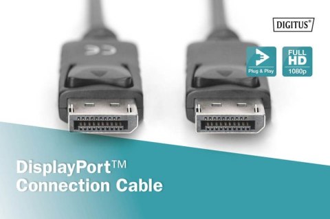 Kabel połączeniowy DisplayPort z zatrzaskami 1080p 60Hz FHD Typ DP/DP M/M czarny 1m Kabel połączeniowy DisplayPort z zatrzaskami 1080p 60Hz FHD Typ DP/DP M/M czarny 1m