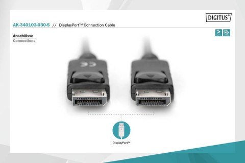 Kabel połączeniowy DisplayPort z zatrzaskami 1080p 60Hz FHD Typ DP/DP M/M czarny 3m Kabel połączeniowy DisplayPort z zatrzaskami 1080p 60Hz FHD Typ DP/DP M/M czarny 3m